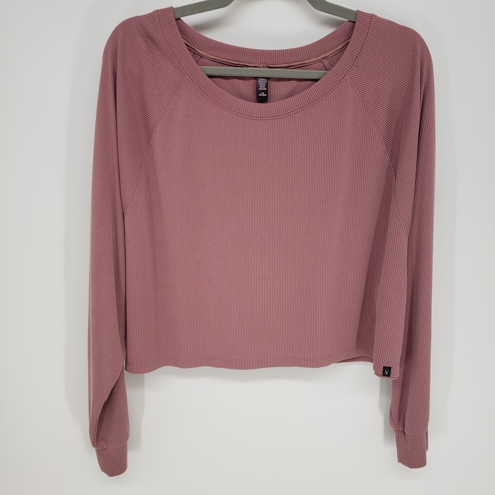 Victoria's‎ Secret Ribbed Cropped Long Sleeve Top Womens Large Mauve Pink Raglan